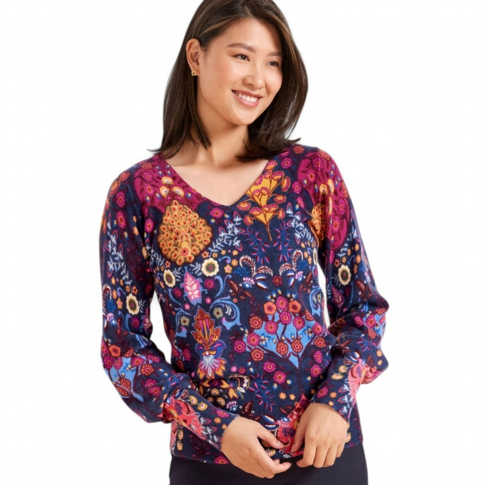 Talbots Cashmere Sweater Balloon Sleeve V-Neck Pullover Sweater Sz XS India Ink